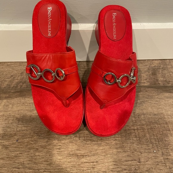 Enzo Angiolini Shoes - Enzo Angiolini Red Suede Leather Wedge Sandals 6 1/2. Brand New